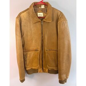 Vintage Adam Spencer Leather Bomber Jacket Brown Distressed Zip Large Mens 44
